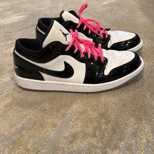 Nike Air Jordan 1 Low Men's Shoes White/Black patent leather DV1309-100 10.5 GUC